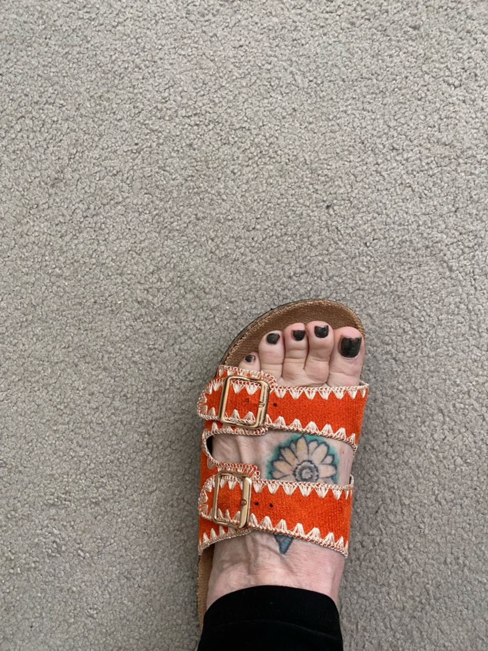 MIA Orange Double-Buckle Embroidered Slide